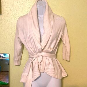 Bcbg white belted cardigan
